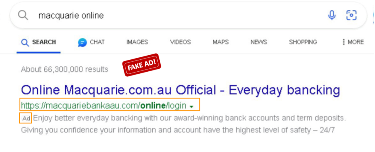fake macquarie website alert