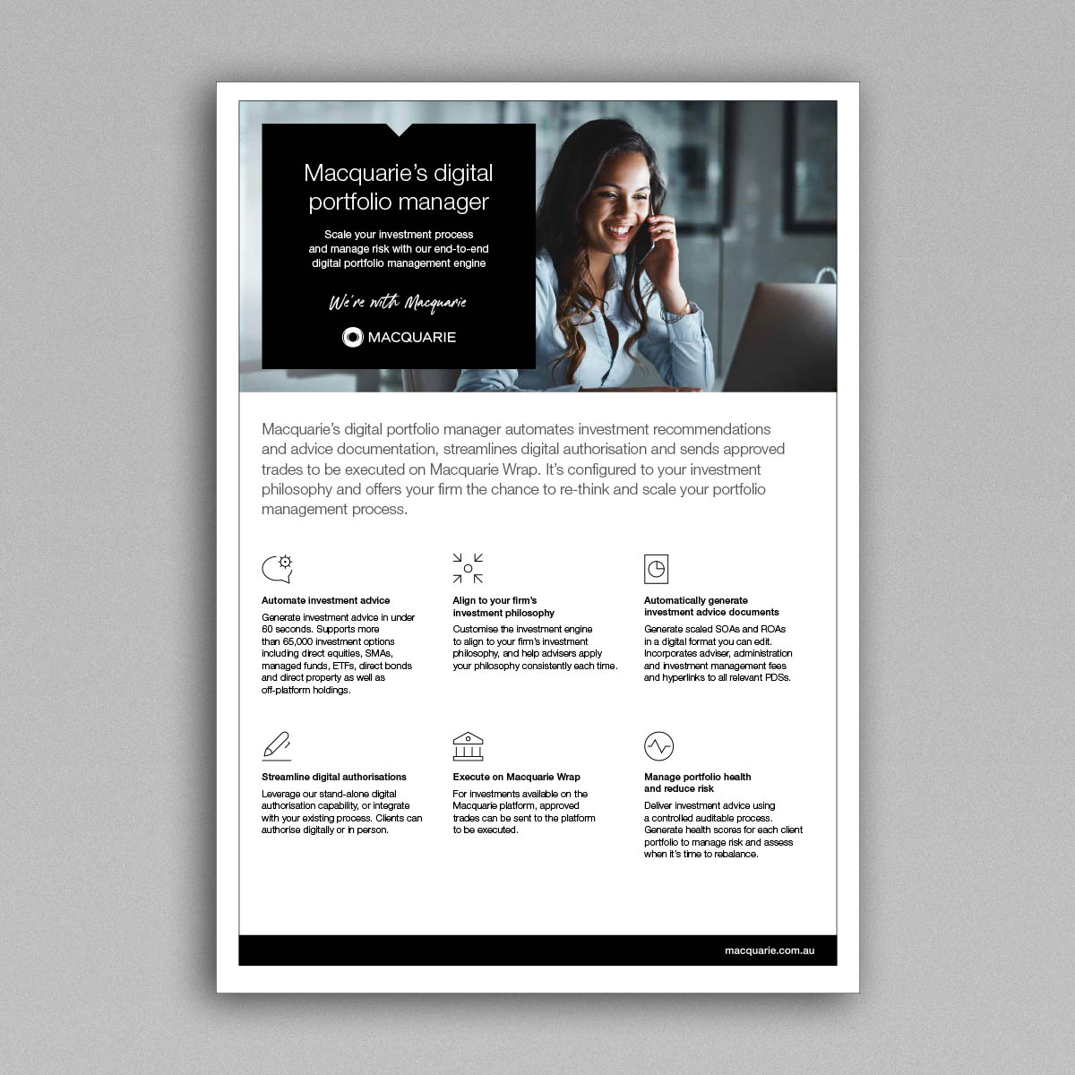Image of front cover of Digital Portfolio Manager flyer on a grey background