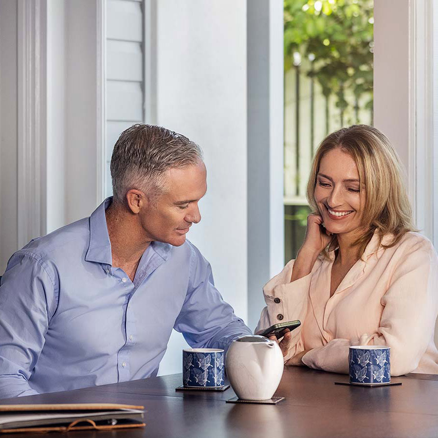 Customers sitting at dining room table