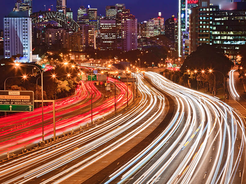 Sydney Cahill Expressway at night slow shutter speed