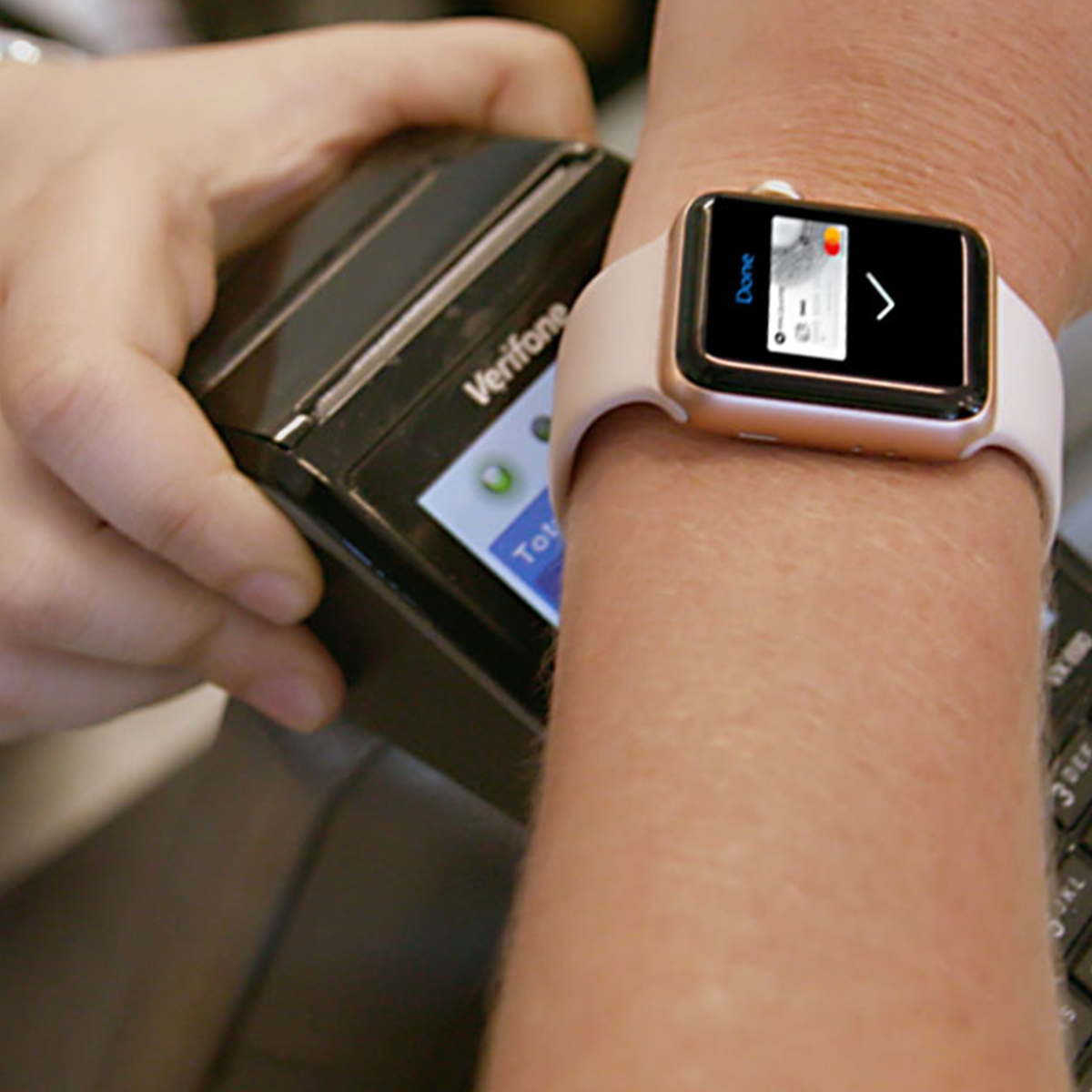 Biancha with Apple Watch at payment terminal