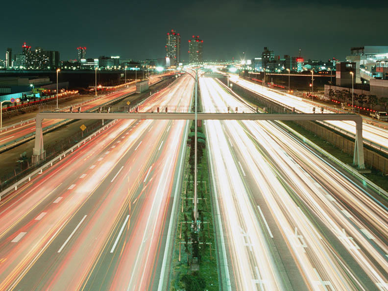 Slow shutter photograph of busy highway