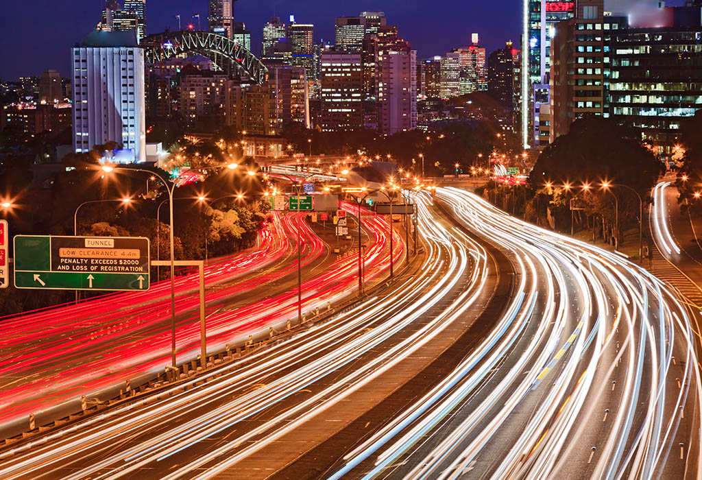 Sydney Cahill Expressway at night slow shutter speed