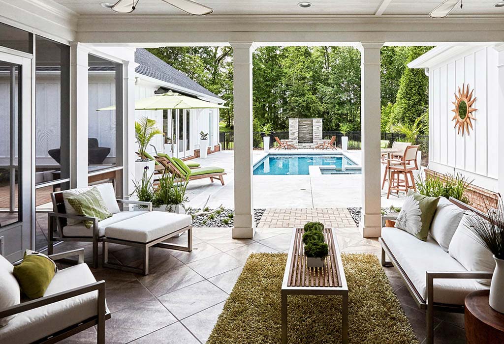 Backyard patio looking out to pool 
