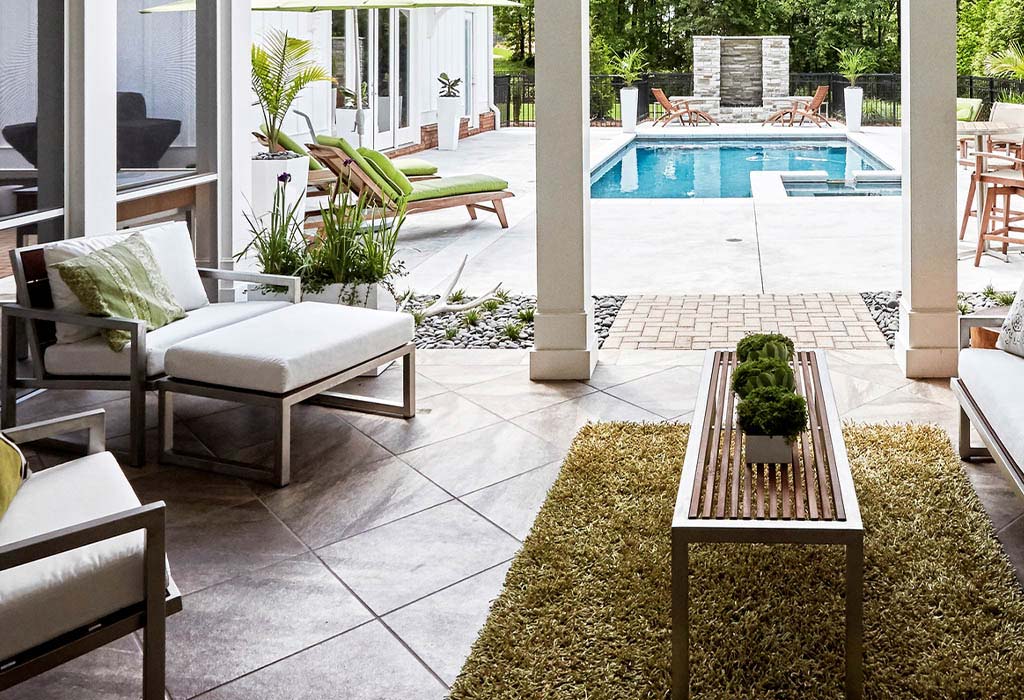 Backyard patio looking out to pool