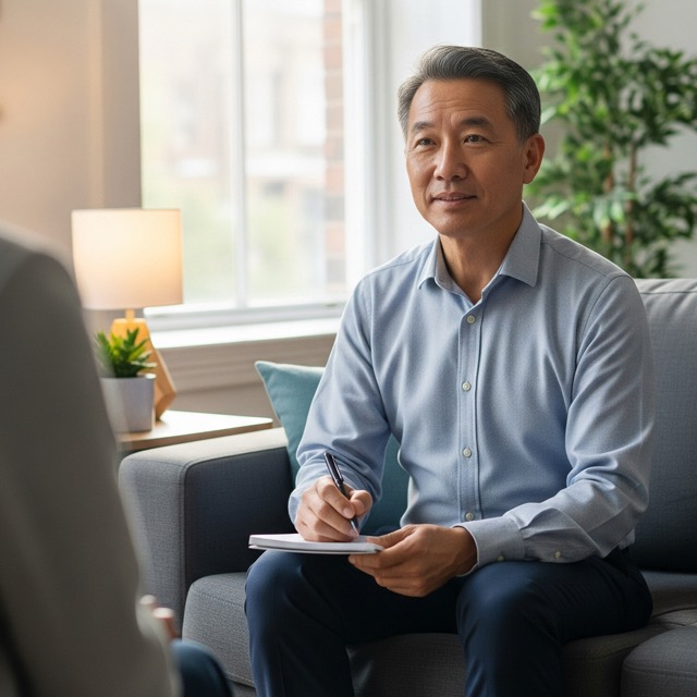 Male financial counsellor with a client