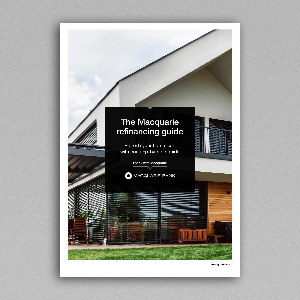 Image of front cover of Macquarie home loan refinance guide on a grey background