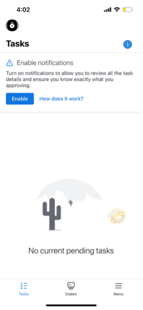 Macquarie Authenticator app tasks screen