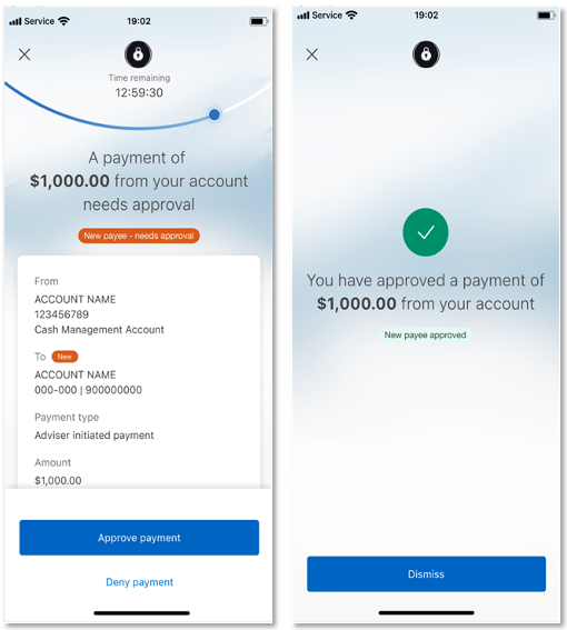 Screenshot of 2 mobile screenshots confirming payments on the Macquarie app