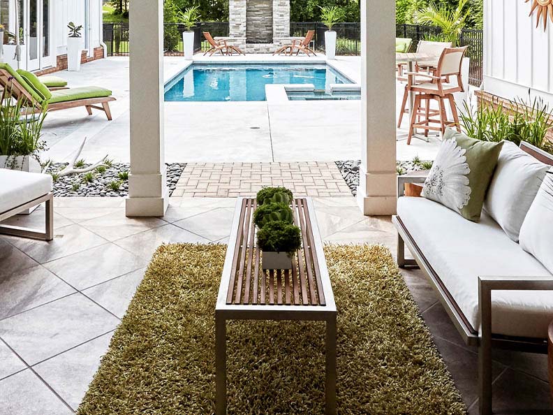 Backyard patio looking out to pool