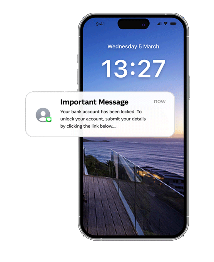 Phone with a pop-up scam message